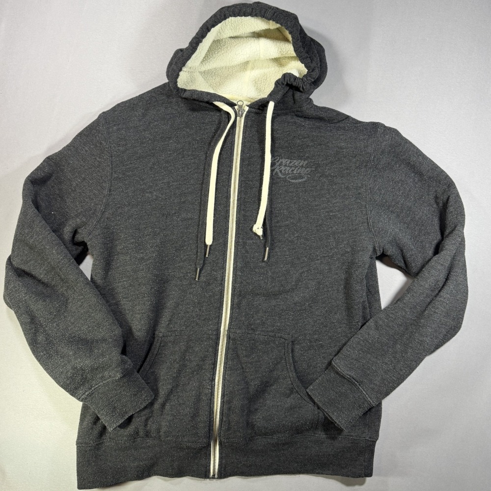 Independent Trading Co Brazen Racing Sherpa Lined Full Zip Hoodie Mens M Gray